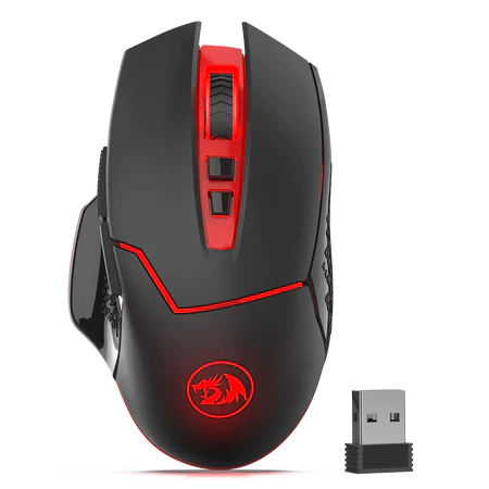 Redragon M692-1 Blade Wireless Gaming Mouse MMO 9 Button Ambidextrous Programmable Cordless Computer Mice, 4800 DPI for Windows PC Gamer (Wireless Red LED Backlit)