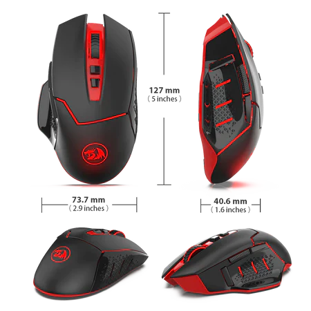 Redragon M692-1 Blade Wireless Gaming Mouse MMO 9 Button Ambidextrous Programmable Cordless Computer Mice, 4800 DPI for Windows PC Gamer (Wireless Red LED Backlit)