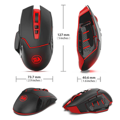 Redragon M692-1 Blade Wireless Gaming Mouse MMO 9 Button Ambidextrous Programmable Cordless Computer Mice, 4800 DPI for Windows PC Gamer (Wireless Red LED Backlit)