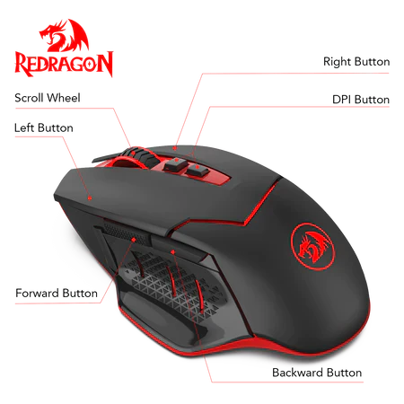 Redragon M692-1 Blade Wireless Gaming Mouse MMO 9 Button Ambidextrous Programmable Cordless Computer Mice, 4800 DPI for Windows PC Gamer (Wireless Red LED Backlit)