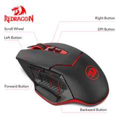 Redragon M692-1 Blade Wireless Gaming Mouse MMO 9 Button Ambidextrous Programmable Cordless Computer Mice, 4800 DPI for Windows PC Gamer (Wireless Red LED Backlit)