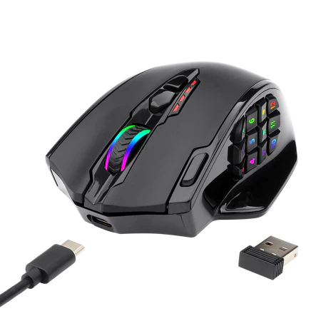 Redragon M913 Impact Elite Wireless Gaming Mouse, 16000 DPI Wired/Wireless RGB Gamer Mouse with 16 Programmable Buttons, 45 Hr Battery and Pro Optical Sensor, 12 Side Buttons MMO Mouse