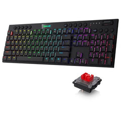 Redragon K618 Horus Wireless RGB Mechanical Keyboard, Bluetooth/2.4Ghz/Wired Tri-Mode Ultra-Thin Low Profile Gaming Keyboard w/No-Lag Cordless Connection, Dedicated Media Control & Linear Red Switch