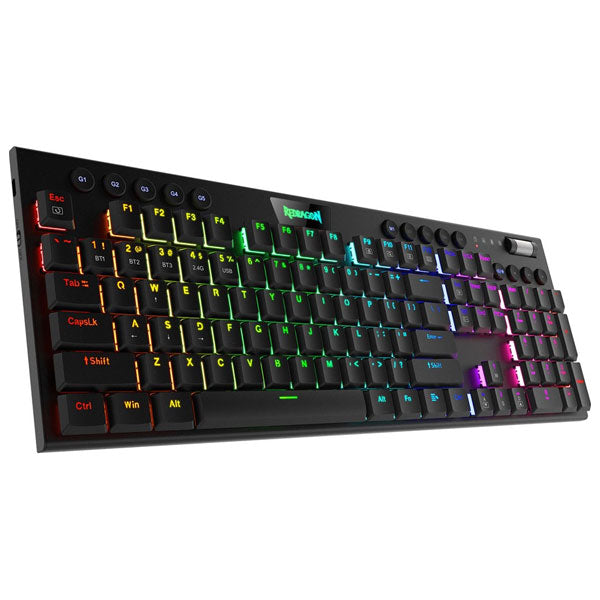 Redragon K618 Horus Wireless RGB Mechanical Keyboard, Bluetooth/2.4Ghz/Wired Tri-Mode Ultra-Thin Low Profile Gaming Keyboard w/No-Lag Cordless Connection, Dedicated Media Control & Linear Red Switch