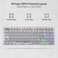 Redragon IRELIA K658CT PRO 90% Full-Transparent White Mechanical Wireless Gaming Keyboard Tri Mode Bluetooth, 2.4G and Wired Connectivity (Copy)