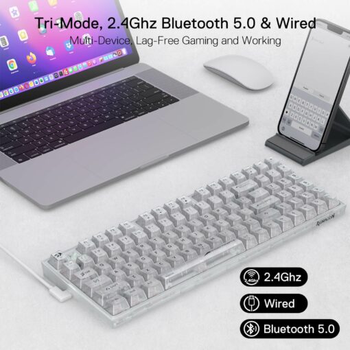 Redragon IRELIA K658CT PRO 90% Full-Transparent White Mechanical Wireless Gaming Keyboard Tri Mode Bluetooth, 2.4G and Wired Connectivity (Copy)