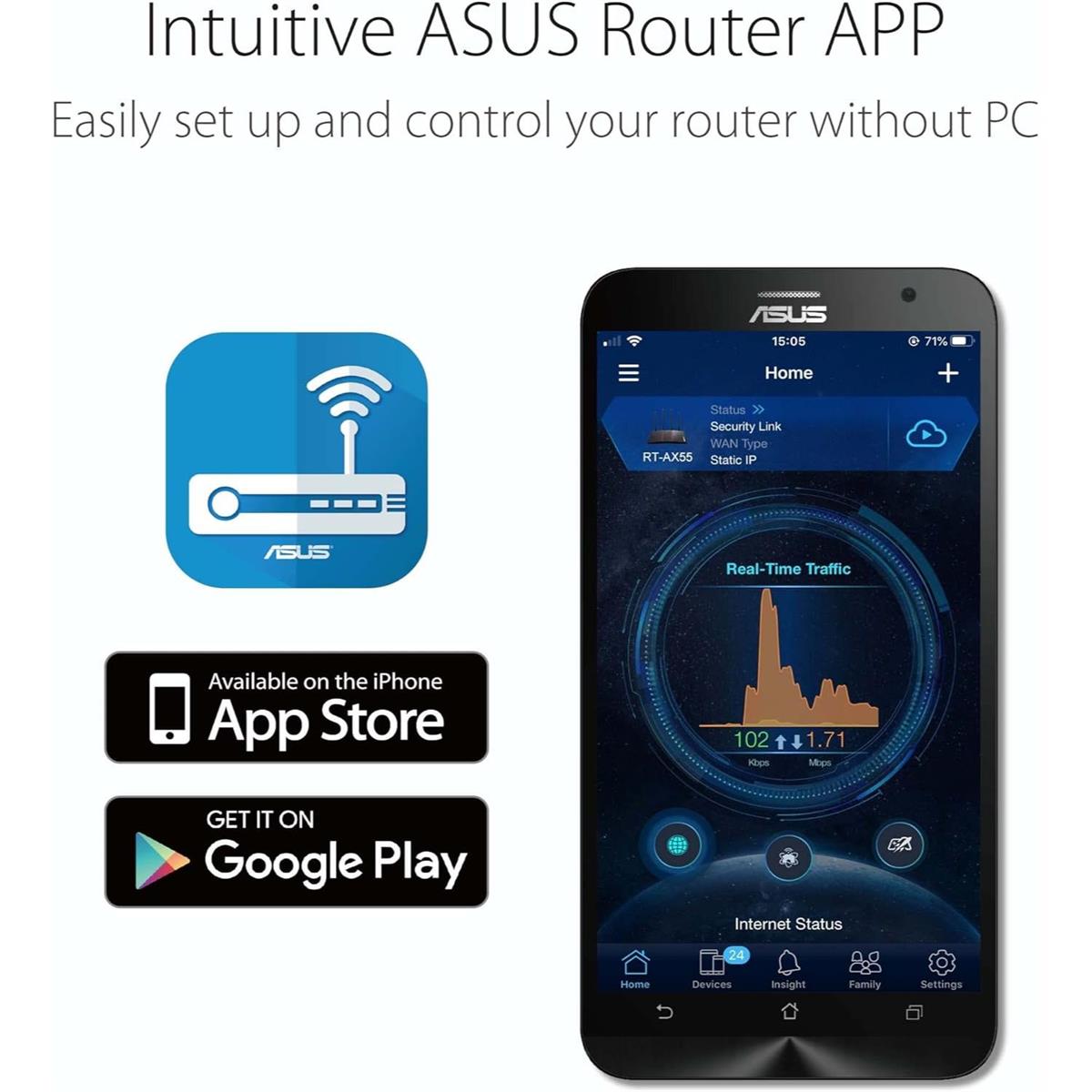 Asus RT-AX52 AX1800 Dual Band WiFi 6 Extendable Router