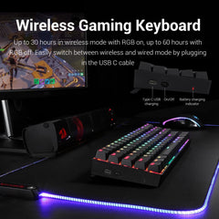 REDRAGON K599 KRS DEIMOS RGB WIRELESS MECHANICAL GAMING KEYBOARD, 70 KEYS TENKEYLESS RED SWITCHES