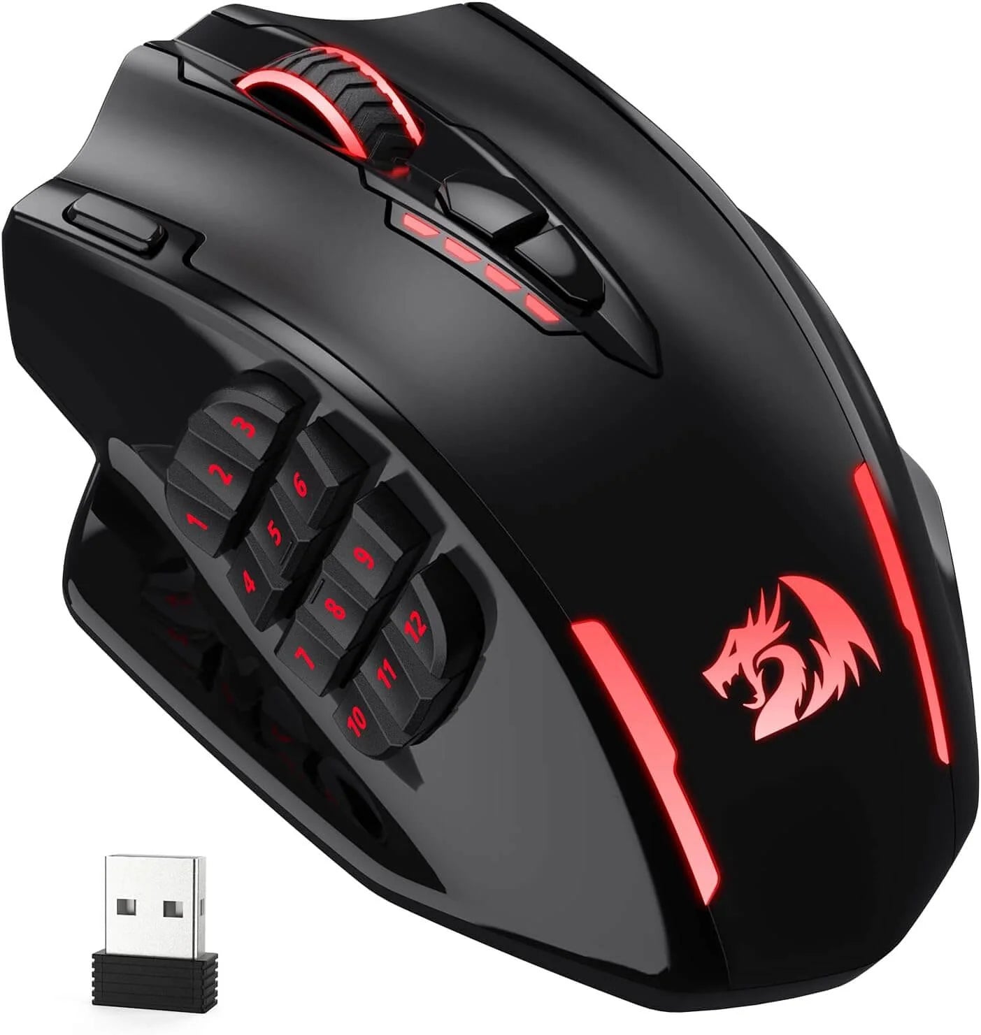 Redragon M913 Impact Elite Wireless Gaming Mouse, 16000 DPI Wired/Wireless RGB Gamer Mouse with 16 Programmable Buttons, 45 Hr Battery and Pro Optical Sensor, 12 Side Buttons MMO Mouse