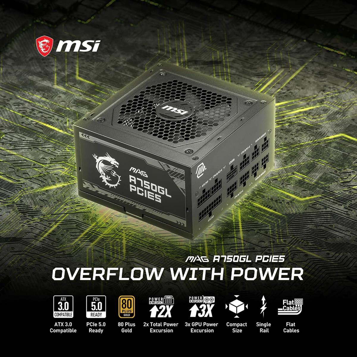 MSI MAG A750GL PCIE5 750W 80 Plus Gold Fully Modular Power Supply