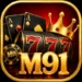M91 Game logo with 777 slot design, crown, cards, and red-gold background